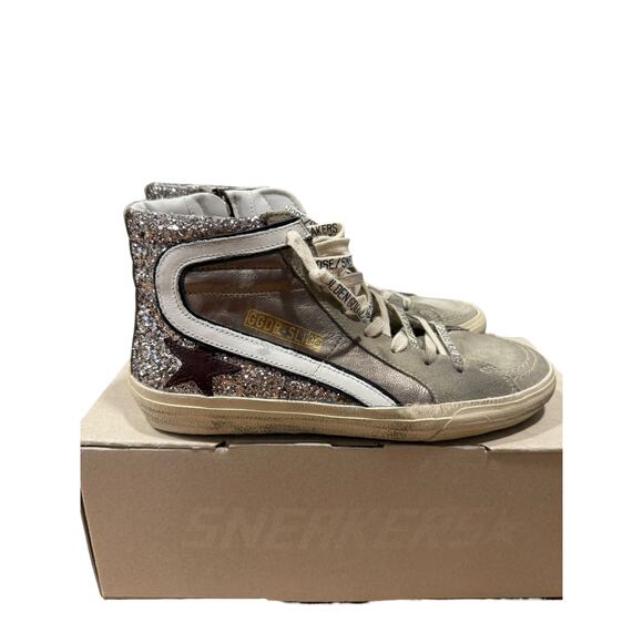Golden Goose Slide Hi Top Sneaker Metallic Glitter Leather Suede 39 - Picture 3 of 7